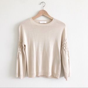Co Cream Lattice Long Sleeve Pullover Sweater